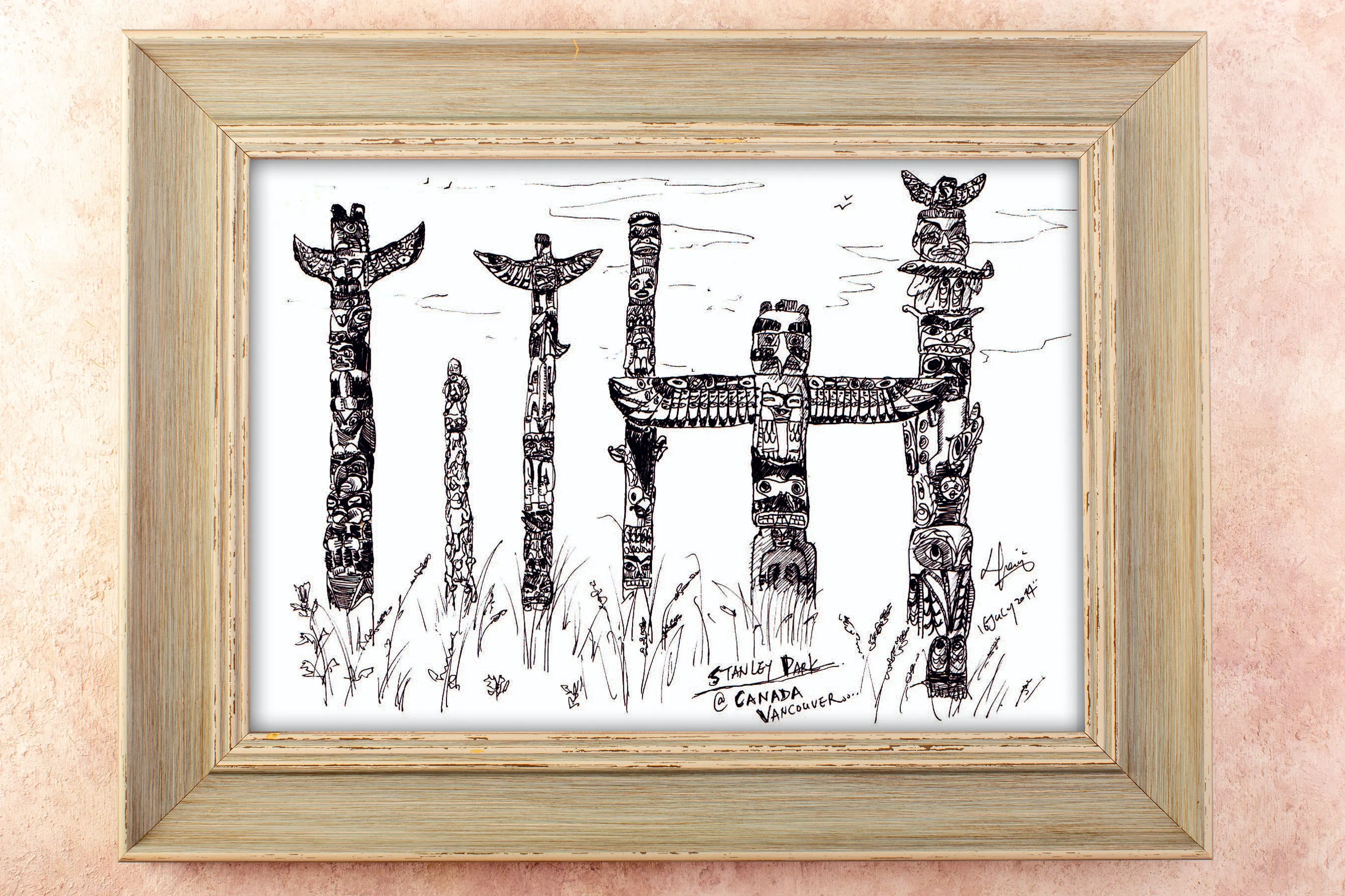 Stanley Park Totems — original watercolor