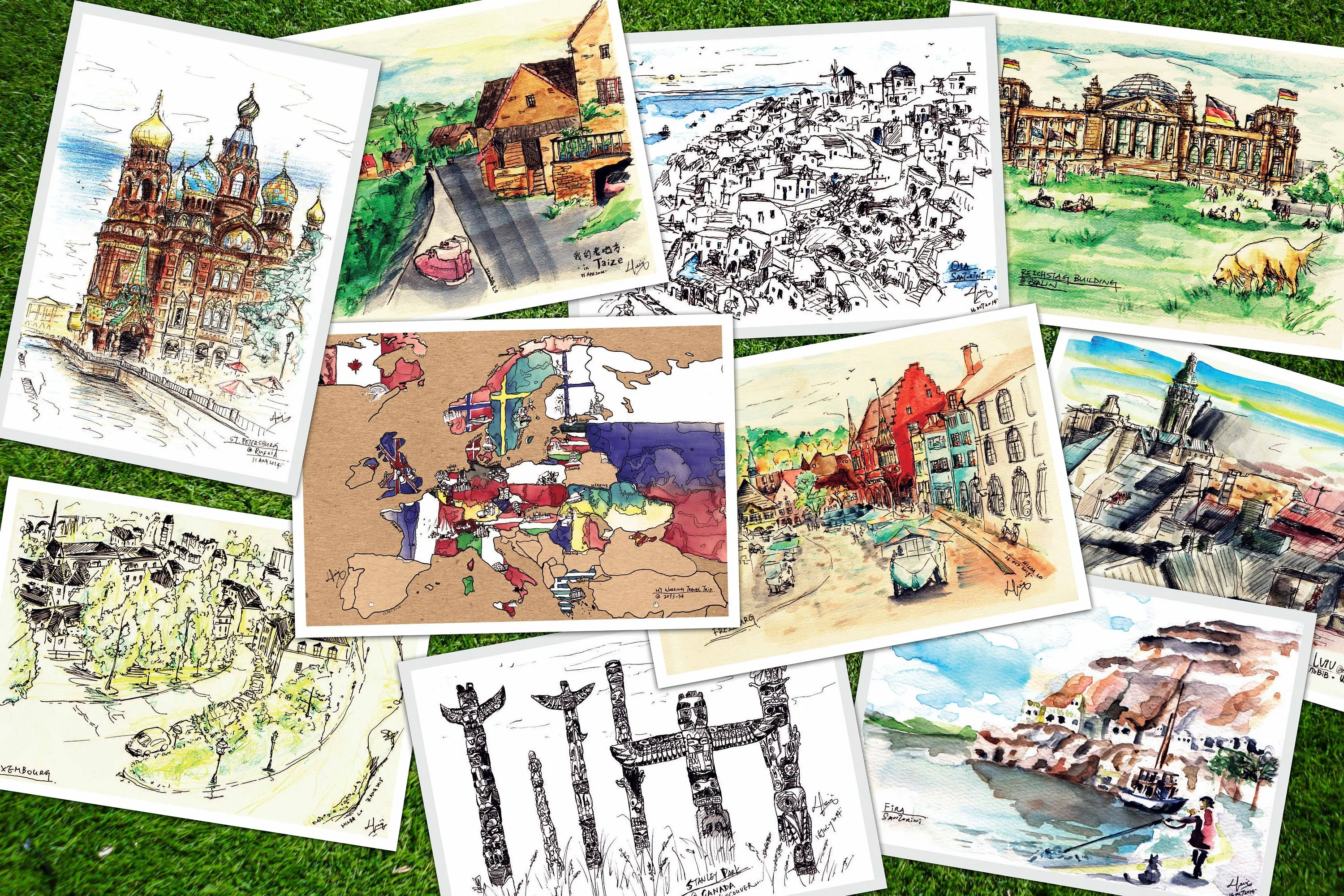 World Travel Sketches — Set of 10